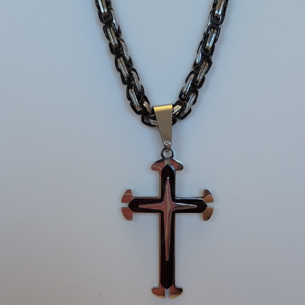 Elegant Black Chain Necklace with Cross Pendant stainless steel